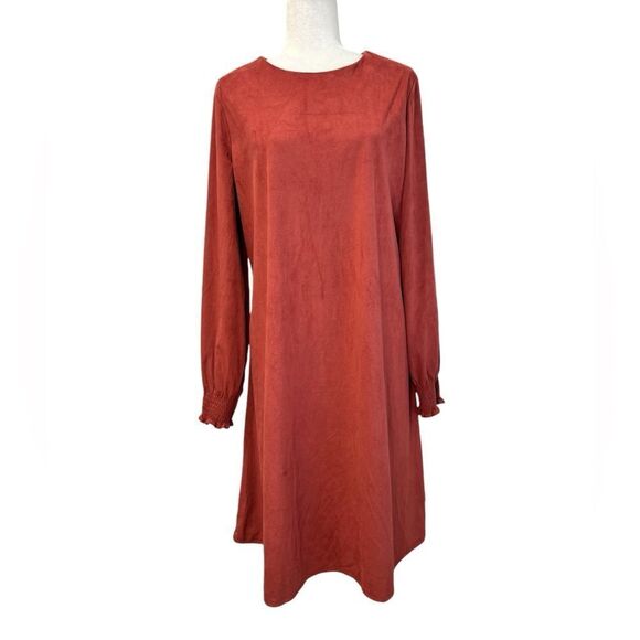 ANNE KLEIN Faux Suede Autumn Rose Long Sleeve Mini Dress Size Large - Picture 3 of 11